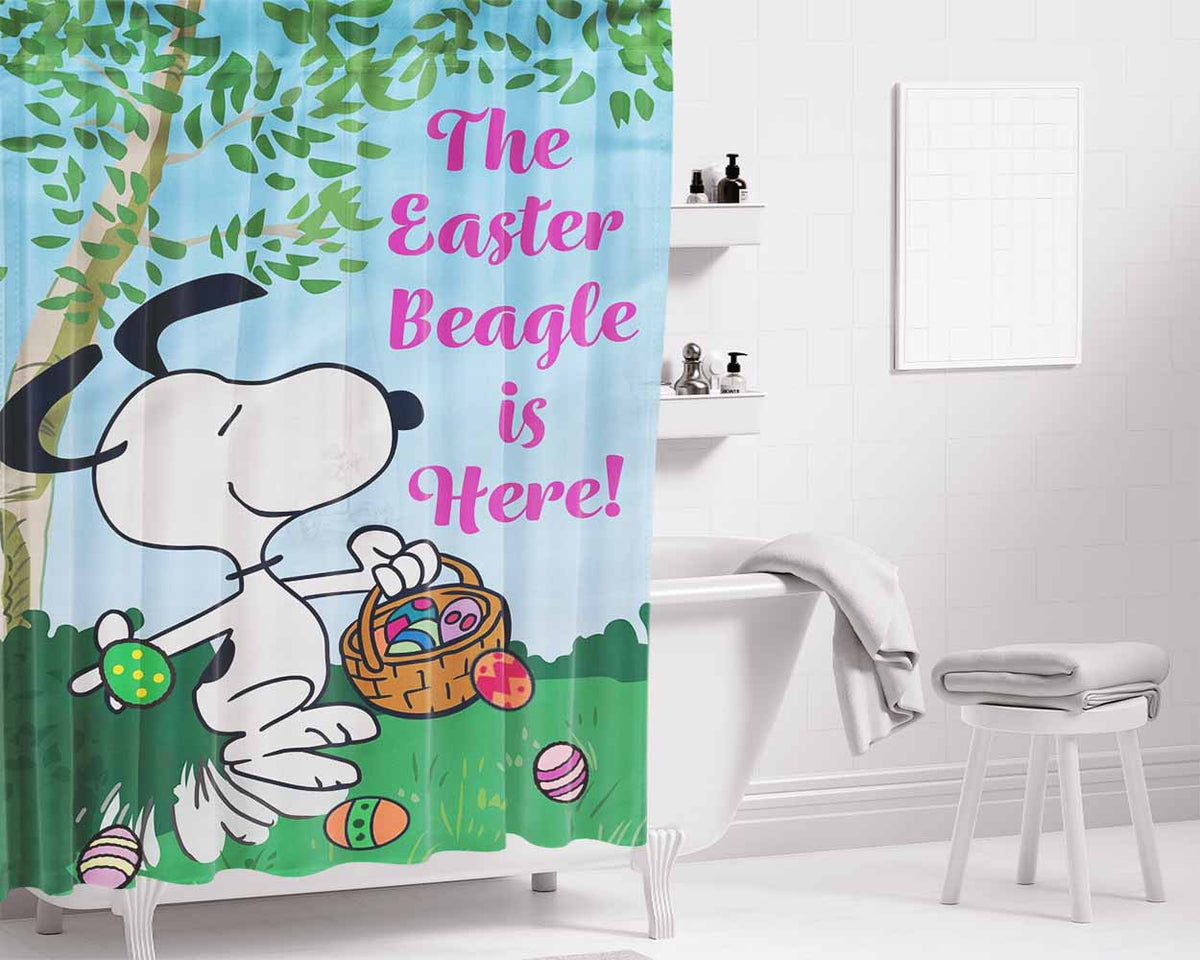 Peanuts Easter Beagle Is Here Snoopy Bathroom Shower Curtain Fabric Waterproof | 66 X 72 Inch