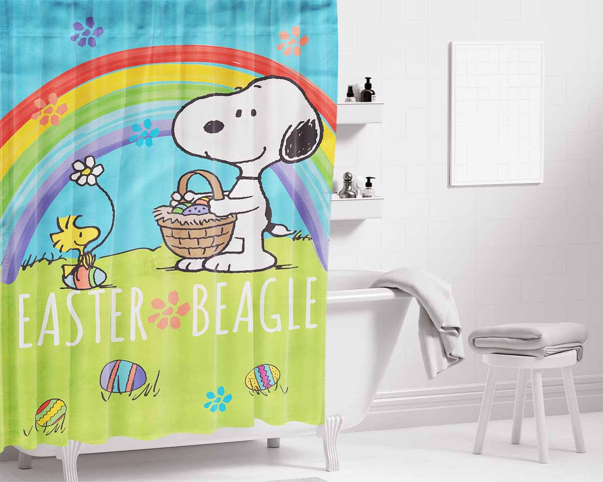Peanuts Easter Beagle Snoopy Bathroom Shower Curtain Fabric Waterproof | 66 X 72 Inch