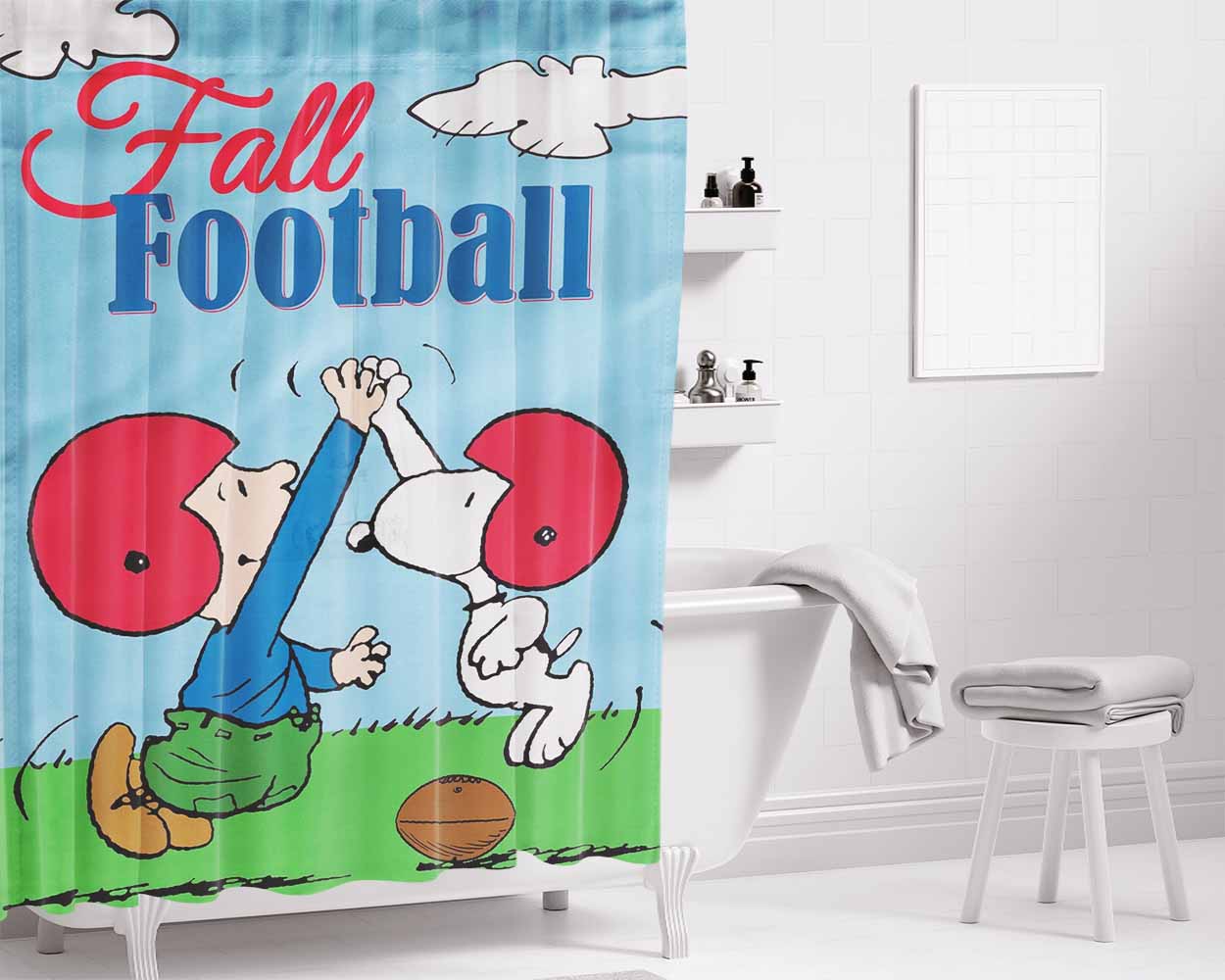 Peanuts Football Sport Bathroom Shower Curtain Fabric Waterproof | 66 X 72 Inch