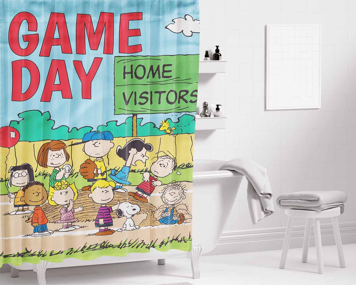 Peanuts Game Day Bathroom Shower Curtain Fabric Waterproof | 66 X 72 Inch