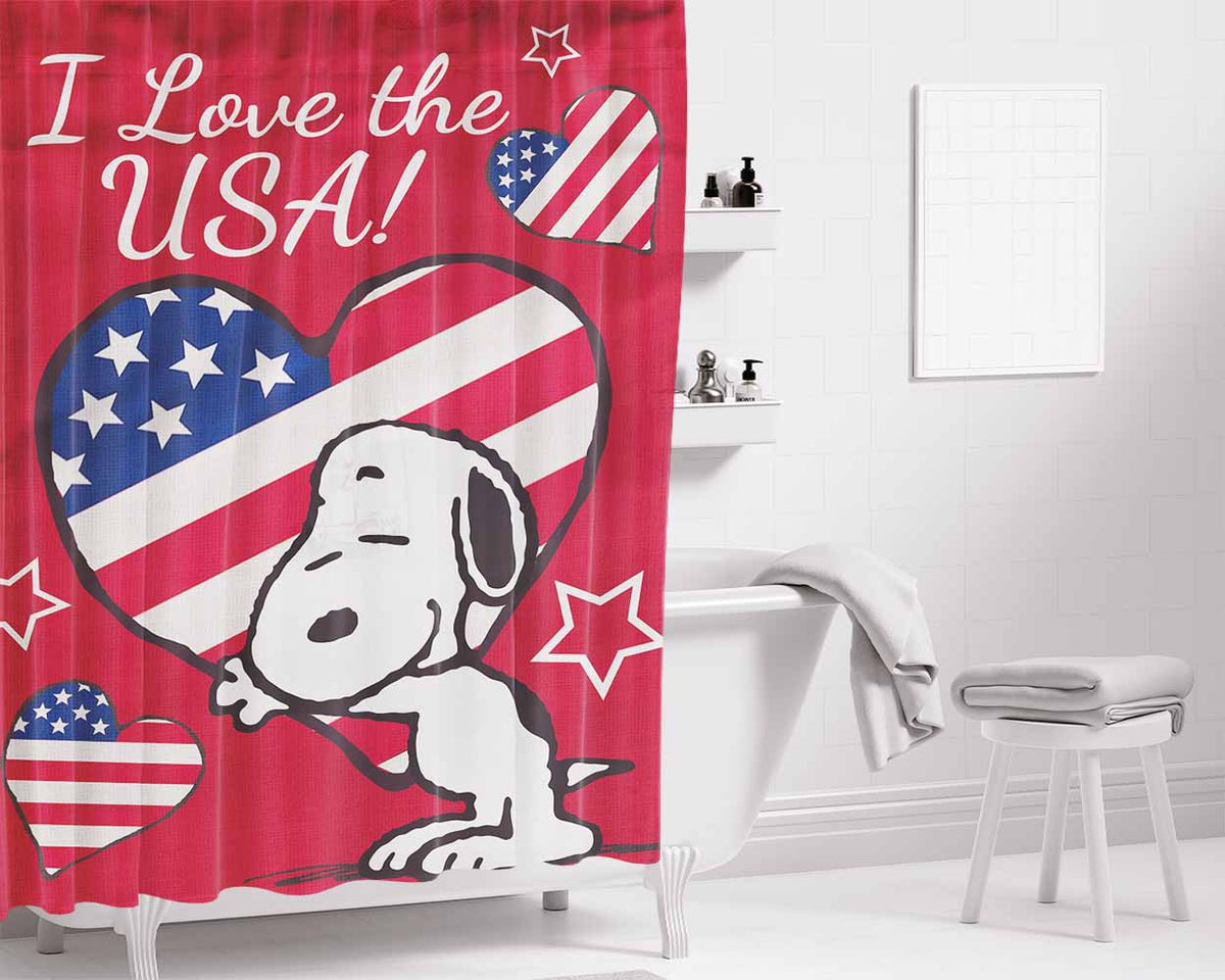 Peanuts I Love The Usa Snoopy Bathroom Shower Curtain Fabric Waterproof | 66 X 72 Inch