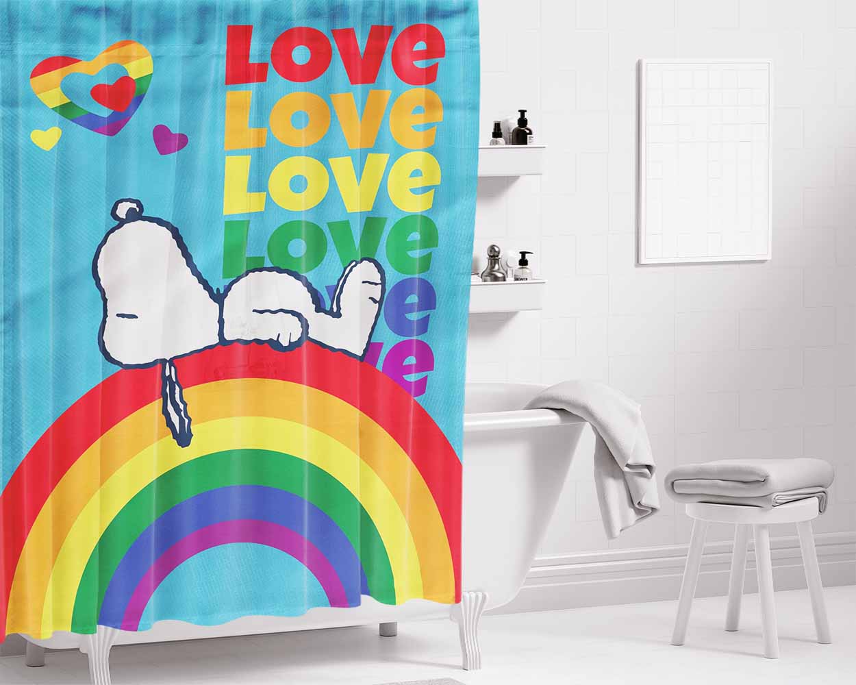 Peanuts Rainbow Pride Snoopy Bathroom Shower Curtain Fabric Waterproof | 66 X 72 Inch