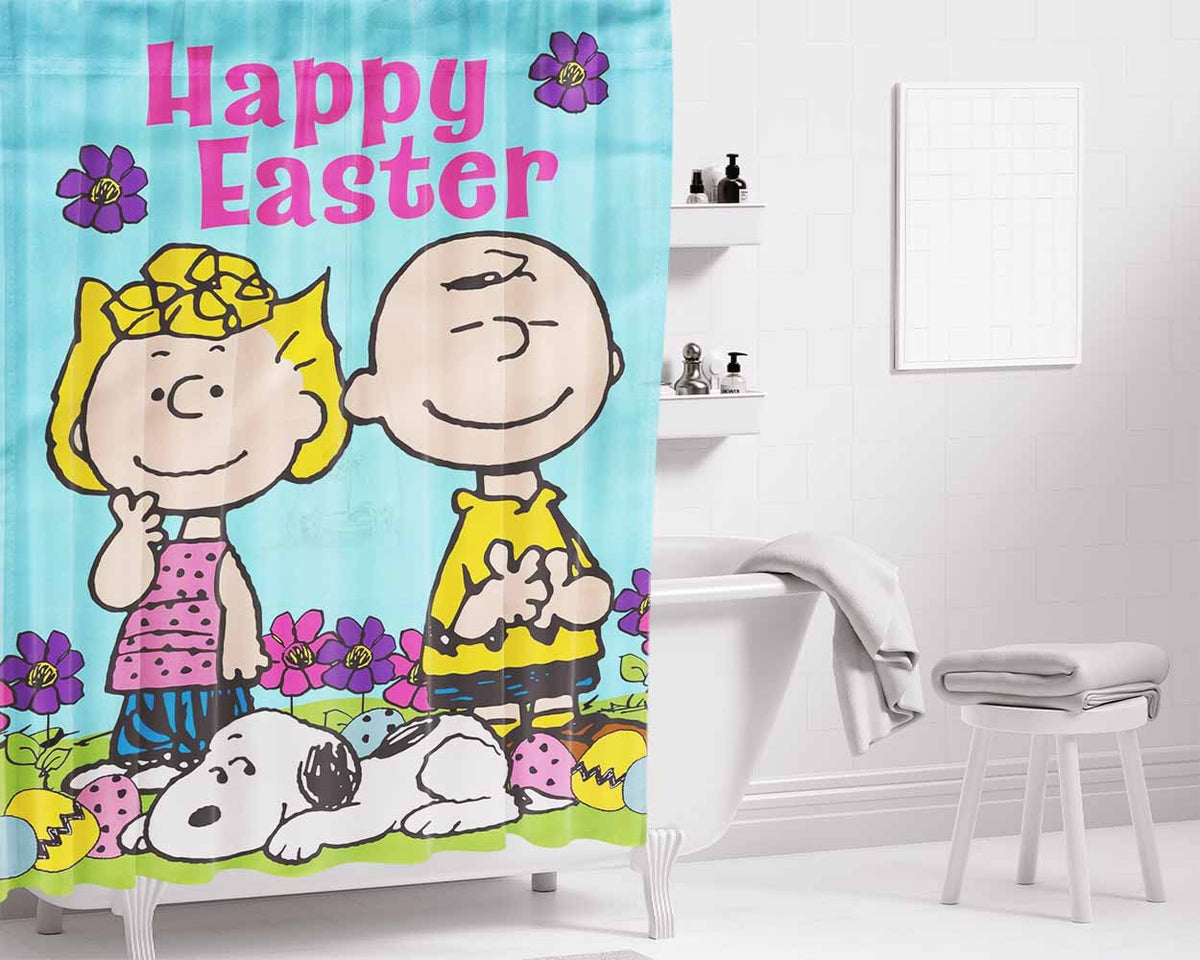 Peanuts Snoopy And Charlie Brown Easter Bathroom Shower Curtain Fabric Waterproof | 66 X 72 Inch