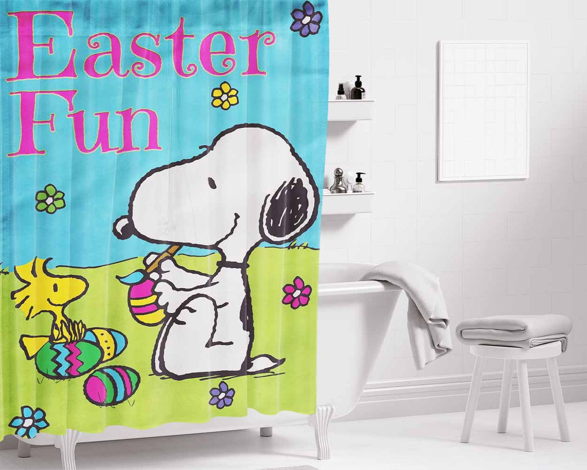 Peanuts Snoopy Easter Eggs Bathroom Shower Curtain Fabric Waterproof | 66 X 72 Inch