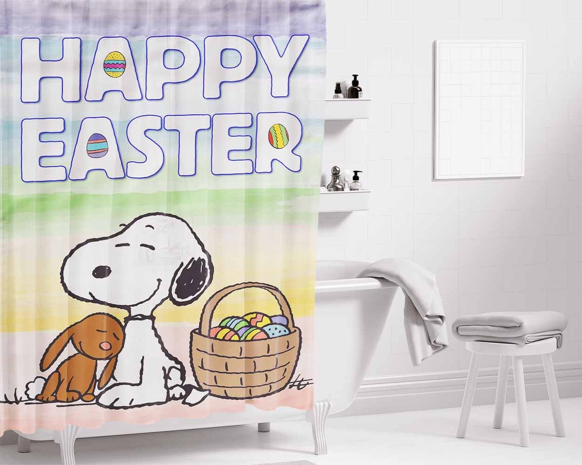 Peanuts Snoopy Easter Bathroom Shower Curtain Fabric Waterproof | 66 X 72 Inch