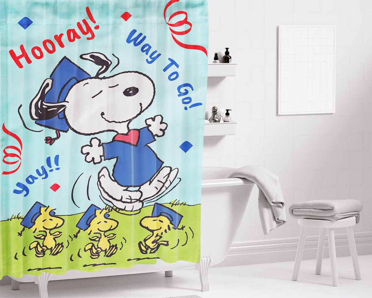 Peanuts Snoopy Graduation Bathroom Shower Curtain Fabric Waterproof | 66 X 72 Inch