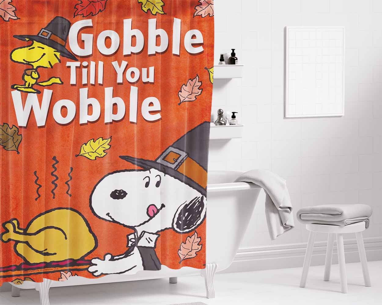Peanuts Snoopy Thanksgiving Bathroom Shower Curtain Fabric Waterproof | 66 X 72 Inch