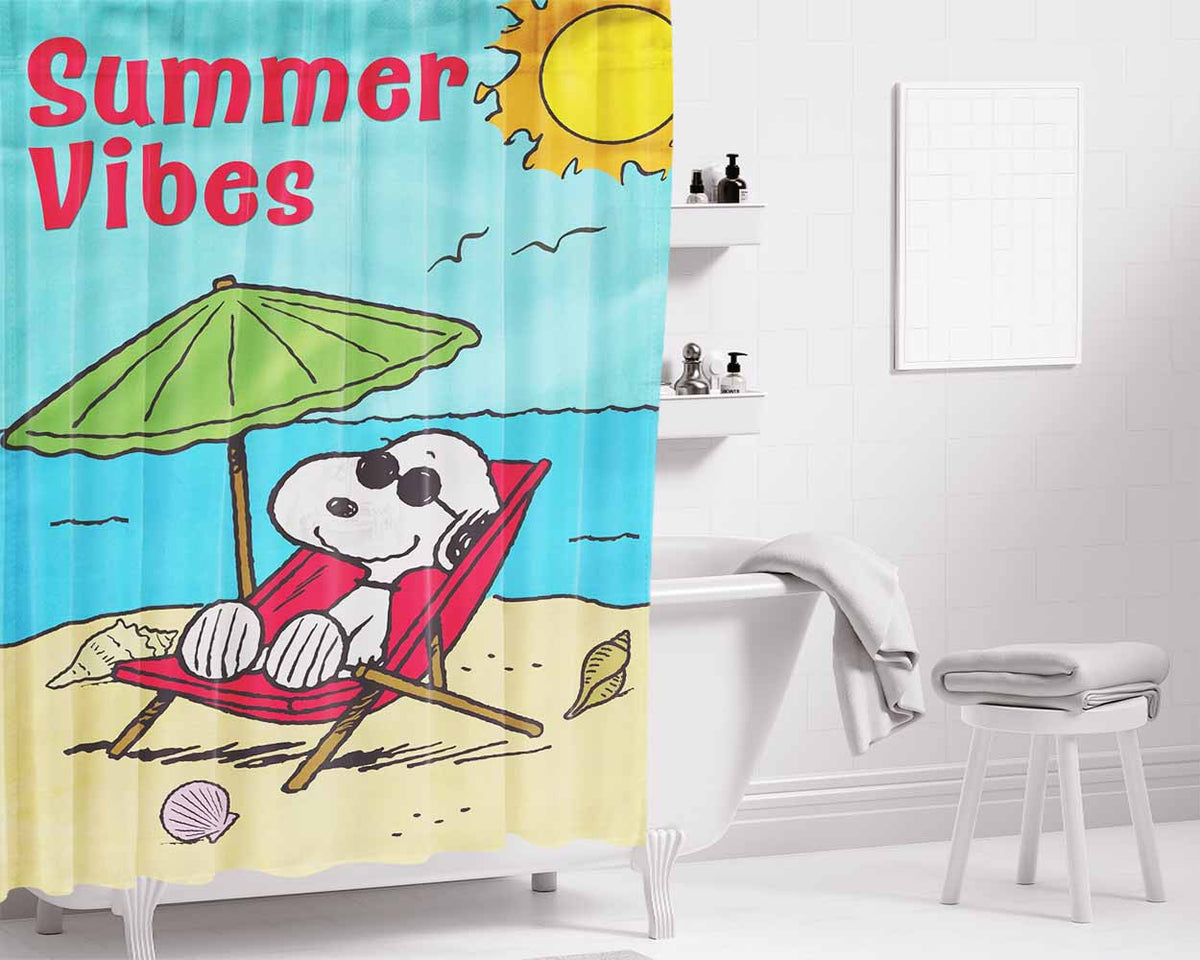 Peanuts Summer Beach Vibes Bathroom Shower Curtain Fabric Waterproof | 66 X 72 Inch
