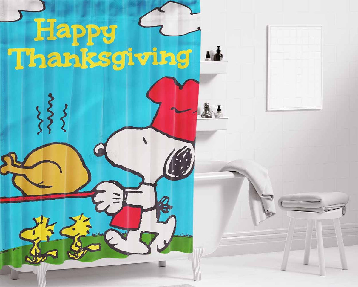 Peanuts Thanksgiving Snoopy Bathroom Shower Curtain Fabric Waterproof | 66 X 72 Inch
