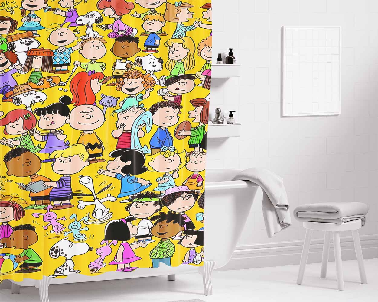 Peanuts Bathroom Shower Curtain Fabric Waterproof | 66 X 72 Inch