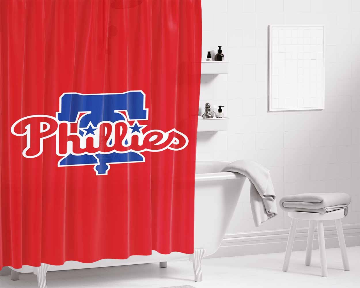 Philadelphia Phillies Feature Bathroom Shower Curtain Fabric Waterproof | 66 X 72 Inch