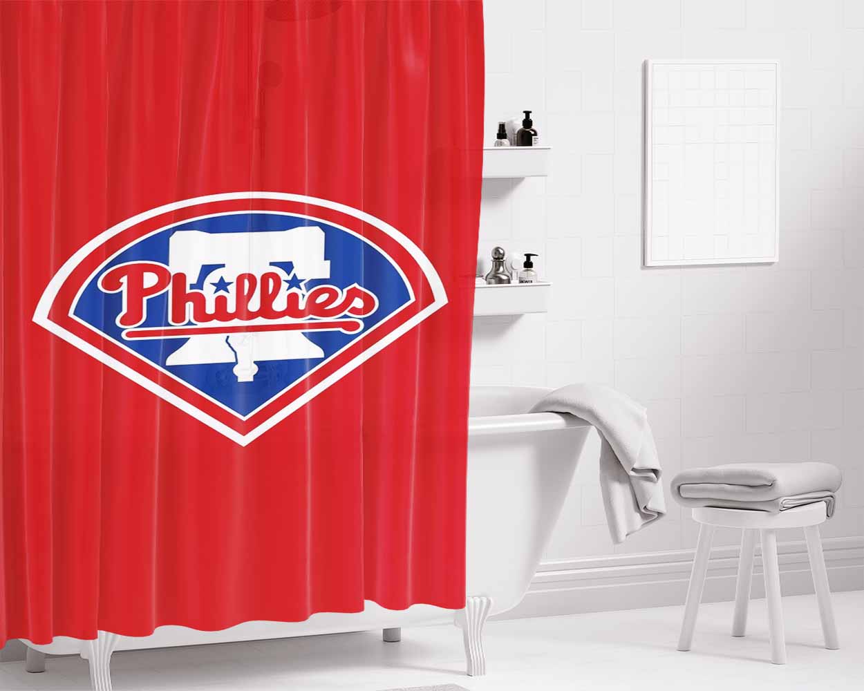 Philadelphia Phillies Logo Bathroom Shower Curtain Fabric Waterproof | 66 X 72 Inch