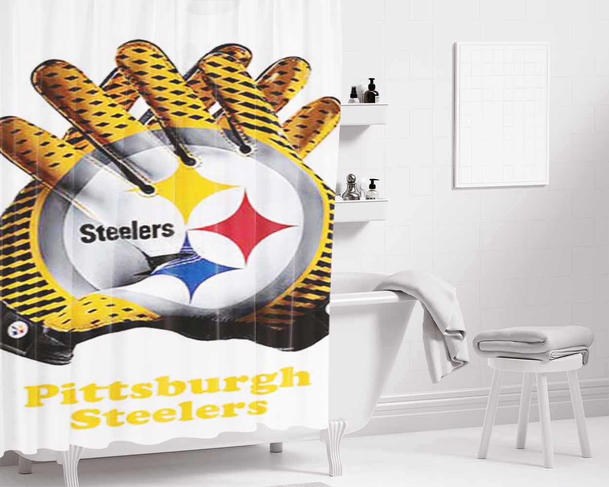 Pittsburgh Steelers Gloves Bathroom Shower Curtain Fabric Waterproof | 66 X 72 Inch