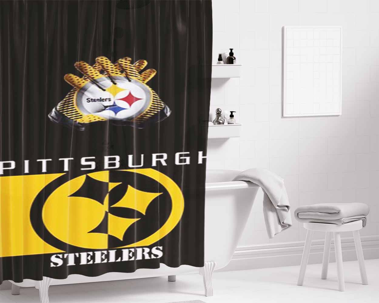 Pittsburgh Steelers New Bathroom Shower Curtain Fabric Waterproof | 66 X 72 Inch
