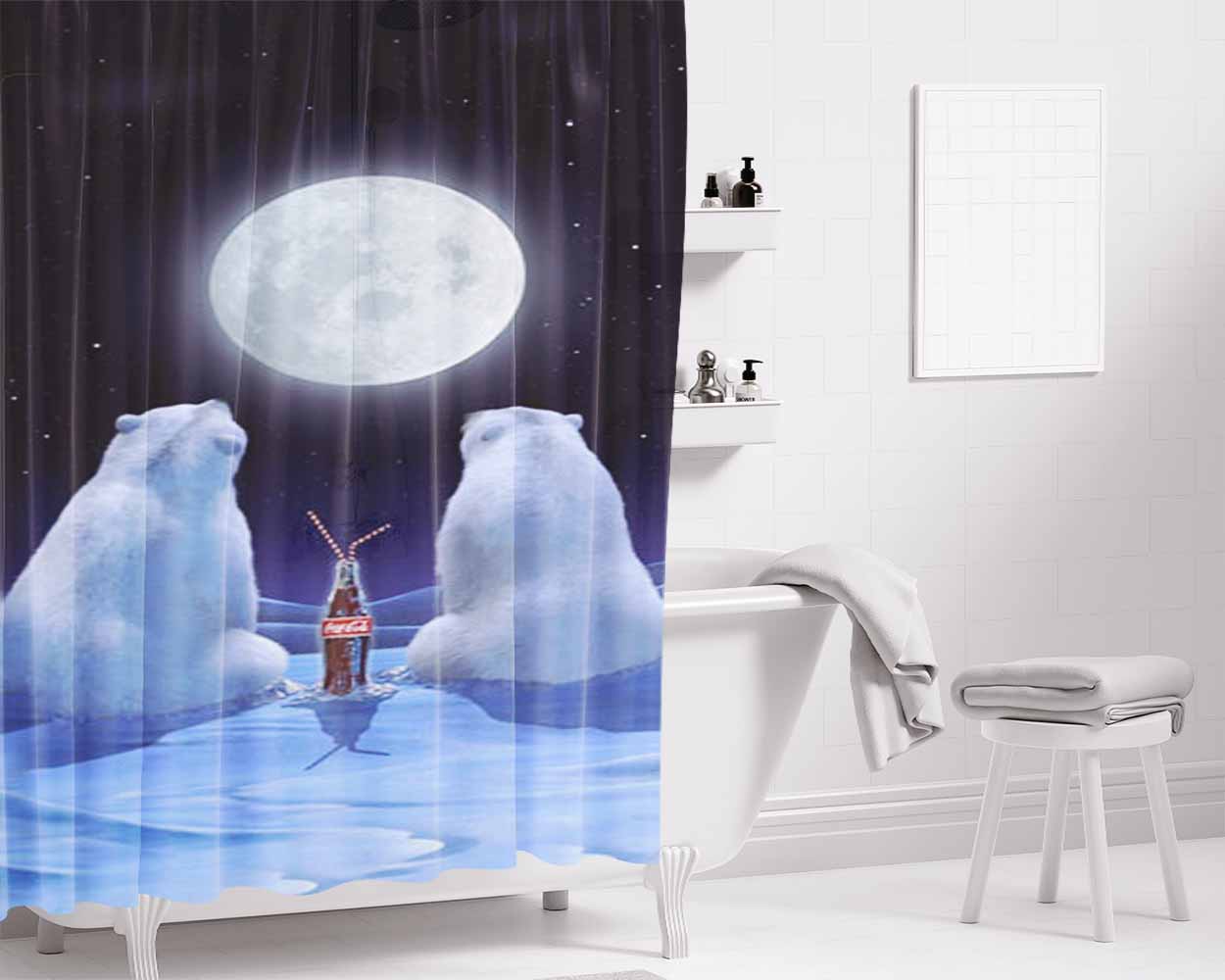 Polar Bears Coca Cola Bathroom Shower Curtain Fabric Waterproof | 66 X 72 Inch