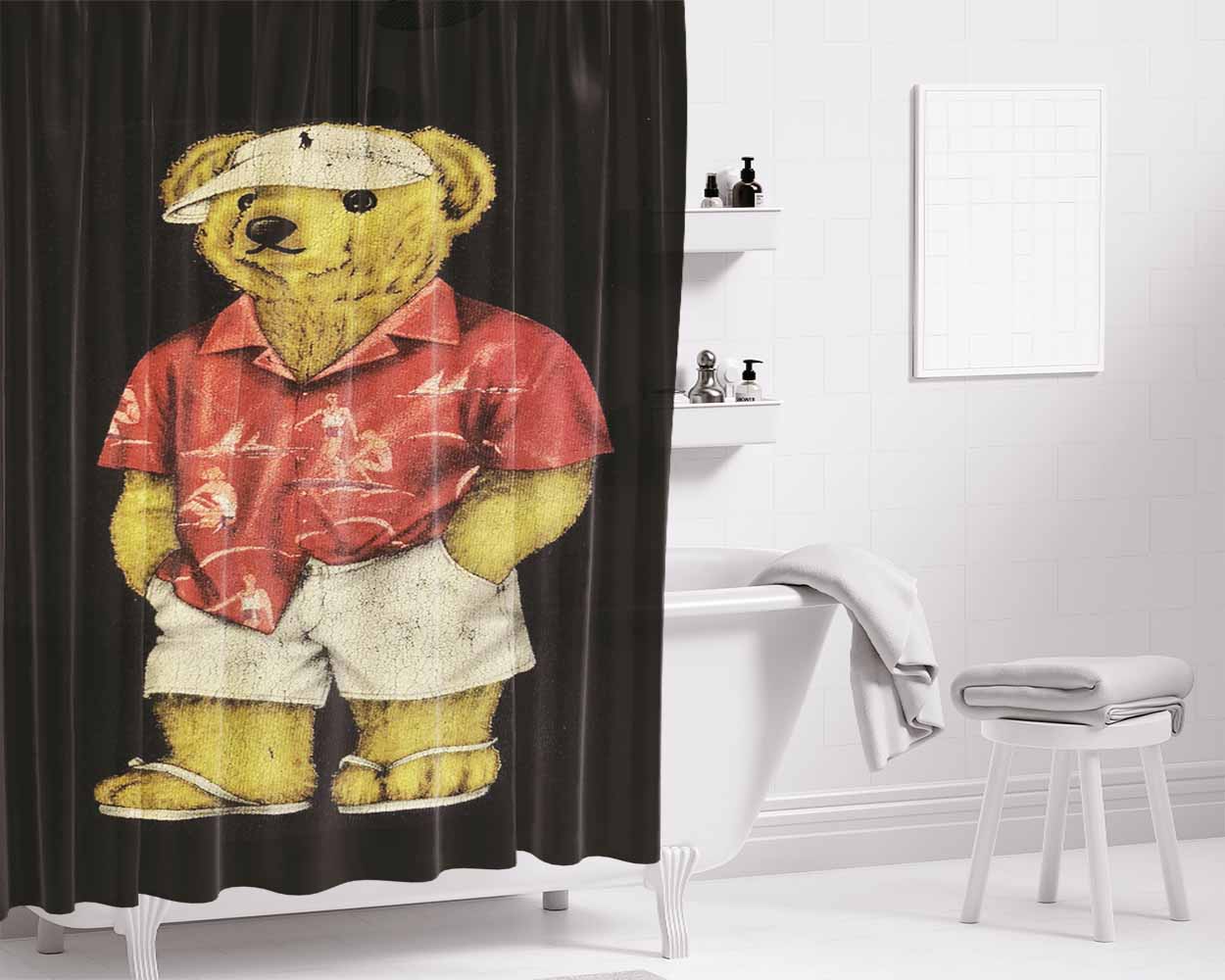 Polo Bear Beach Shirt Bathroom Shower Curtain Fabric Waterproof | 66 X 72 Inch