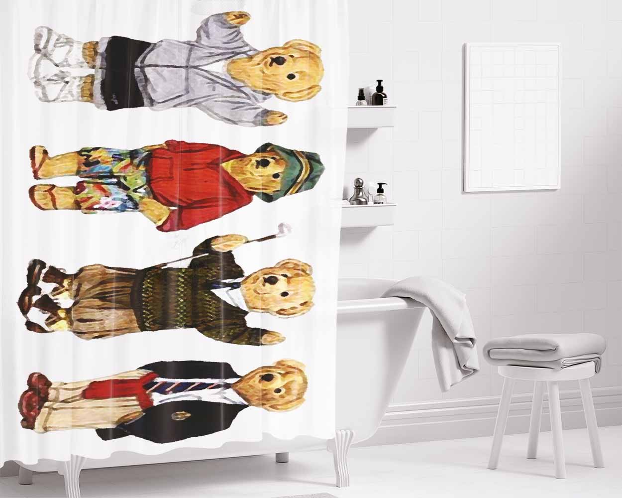 Polo Bear Collection School Bathroom Shower Curtain Fabric Waterproof | 66 X 72 Inch