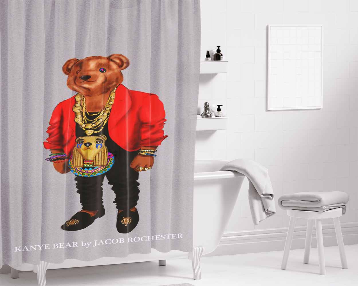 Polo Bear Kanye Bear Style Rapper Bathroom Shower Curtain Fabric Waterproof | 66 X 72 Inch