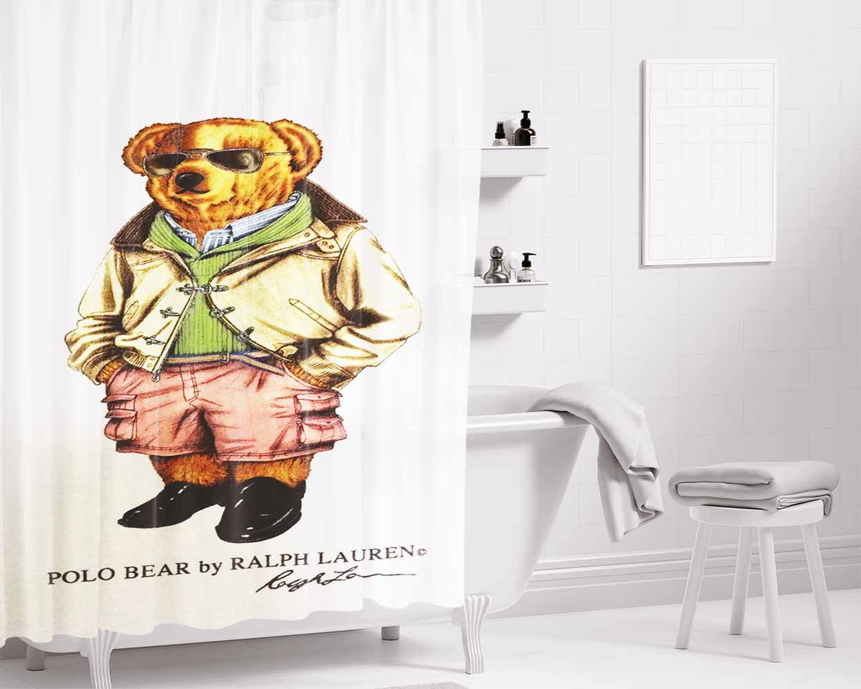 Polo Bear Ralph Lauren Rare Good Bathroom Shower Curtain Fabric Waterproof | 66 X 72 Inch