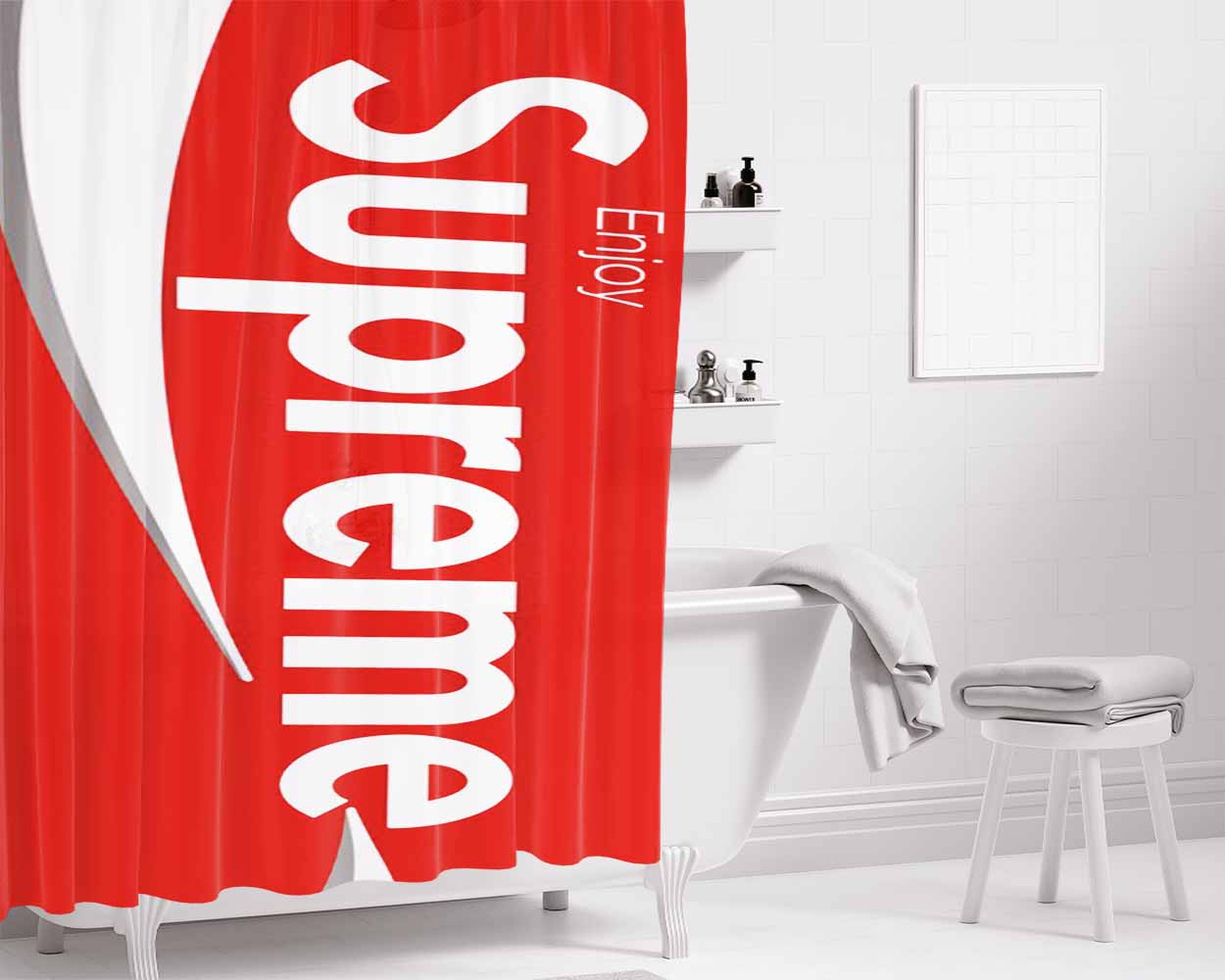 Rare Supreme Box Logo Bathroom Shower Curtain Fabric Waterproof | 66 X 72 Inch