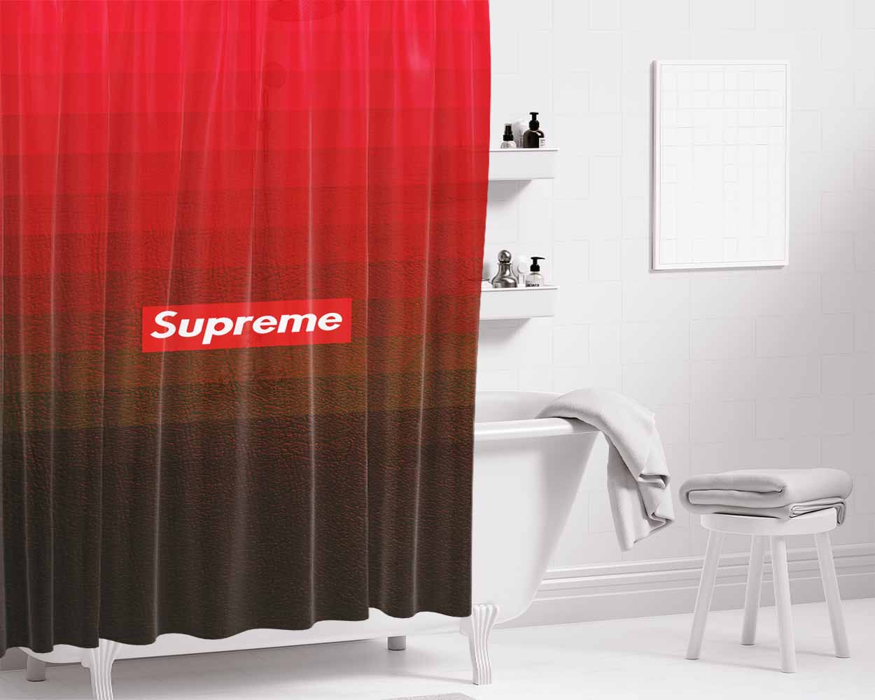 Red Supreme Bathroom Shower Curtain Fabric Waterproof | 66 X 72 Inch