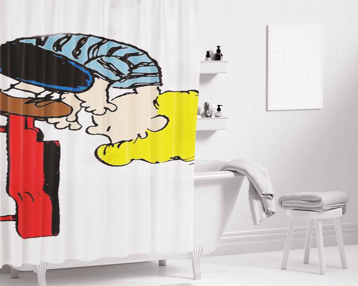 Schroeder On Piano Peanuts Bathroom Shower Curtain Fabric Waterproof | 66 X 72 Inch