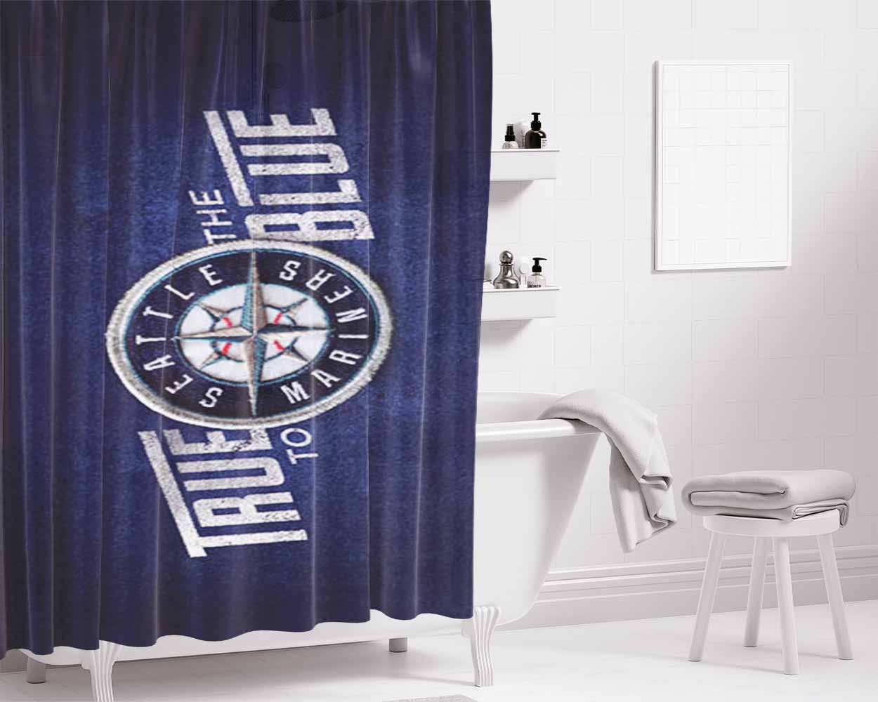 Seattle Mariners True To The Blue Bathroom Shower Curtain Fabric Waterproof | 66 X 72 Inch