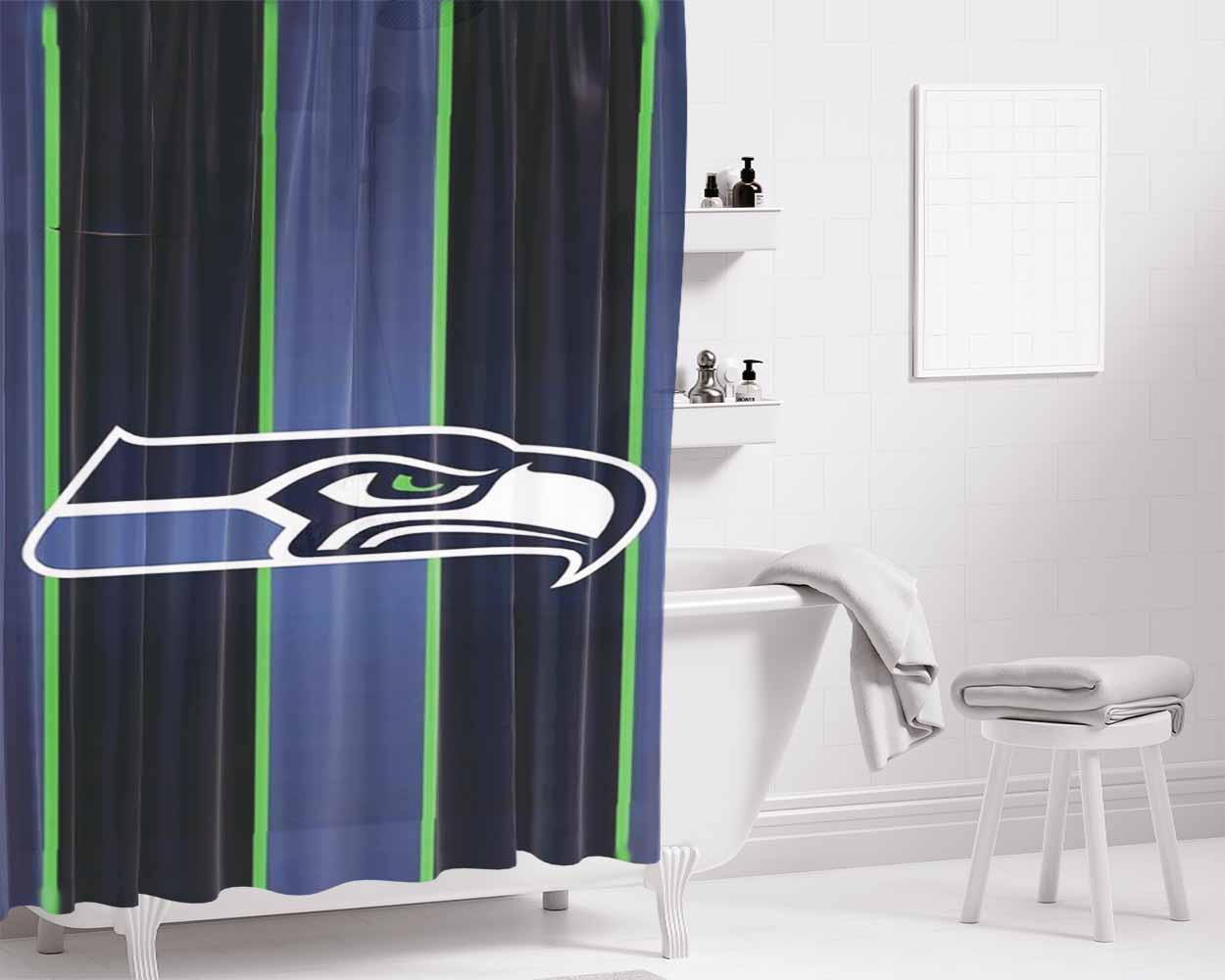Seattle Seahawks Logo Bathroom Shower Curtain Fabric Waterproof | 66 X 72 Inch