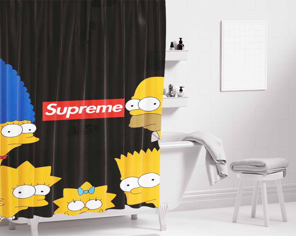 Simpson Family Supreme Black Bathroom Shower Curtain Fabric Waterproof | 66 X 72 Inch