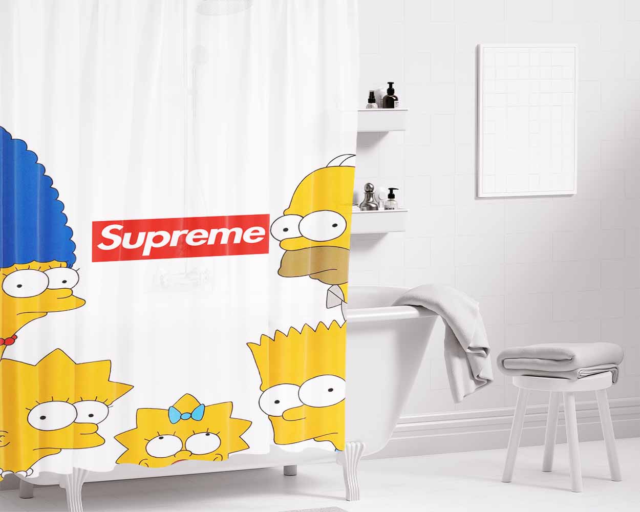 Simpson Family Supreme White Bathroom Shower Curtain Fabric Waterproof | 66 X 72 Inch