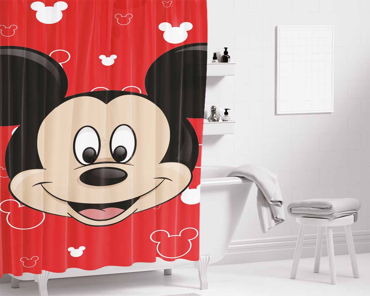 Smile Mickey Mouse Bathroom Shower Curtain Fabric Waterproof | 66 X 72 Inch