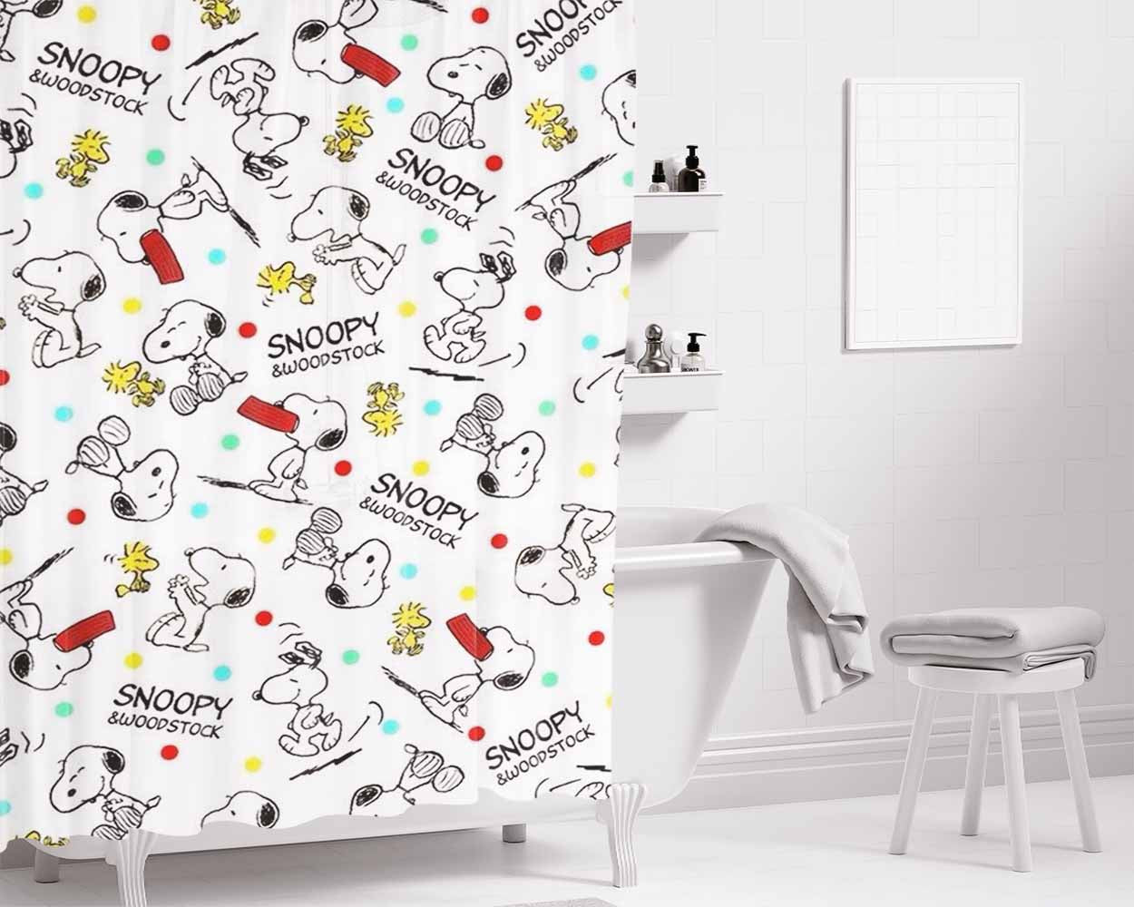 Snoopy And Woodstock Winter Bathroom Shower Curtain Fabric Waterproof | 66 X 72 Inch