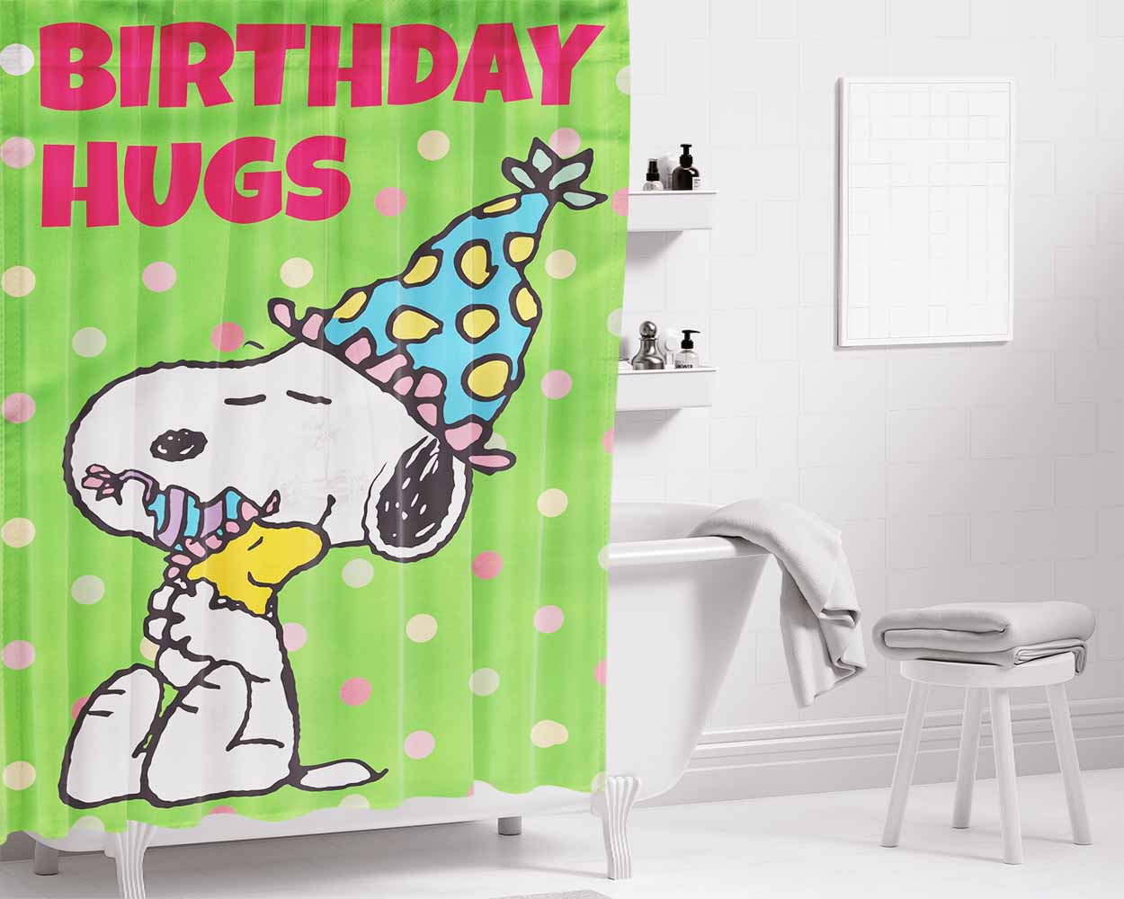 Snoopy Birthday 2 Bathroom Shower Curtain Fabric Waterproof | 66 X 72 Inch
