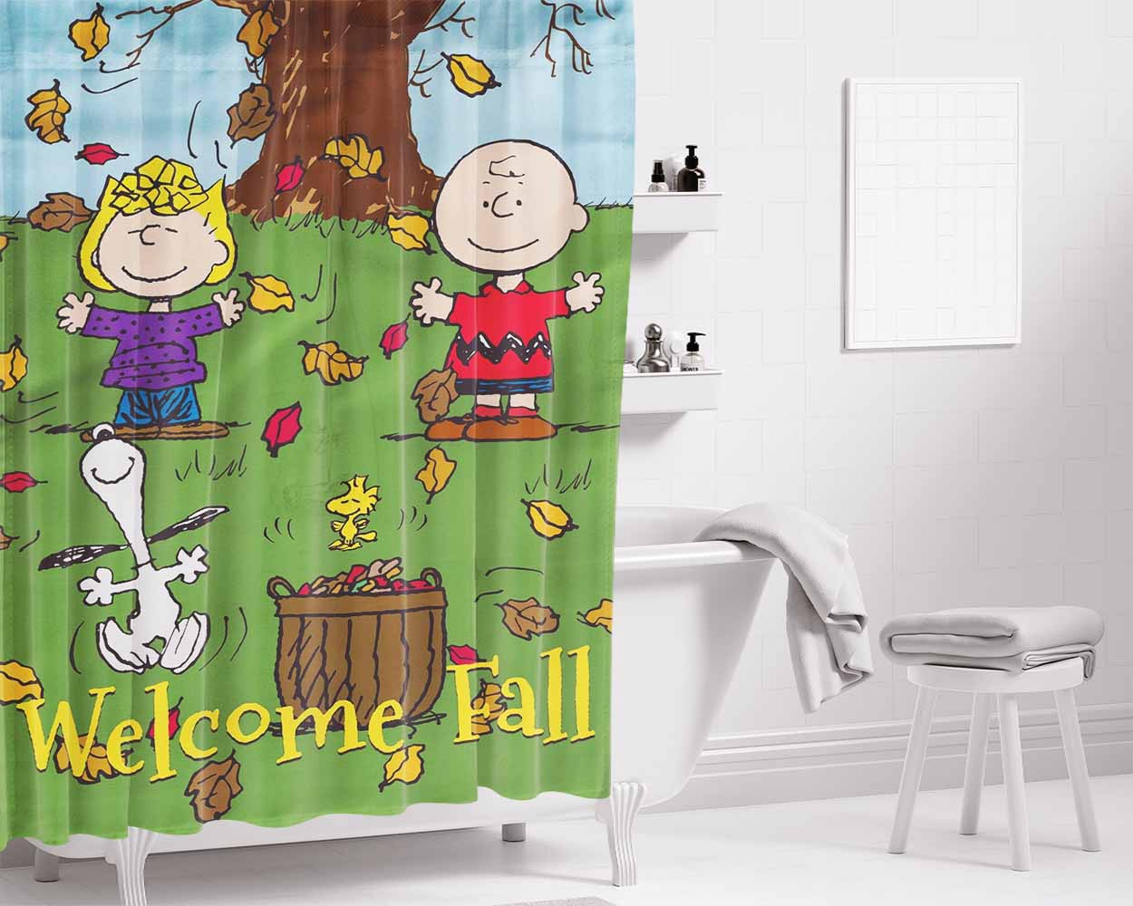 Snoopy Charlie Brown Halloween Bathroom Shower Curtain Fabric Waterproof | 66 X 72 Inch