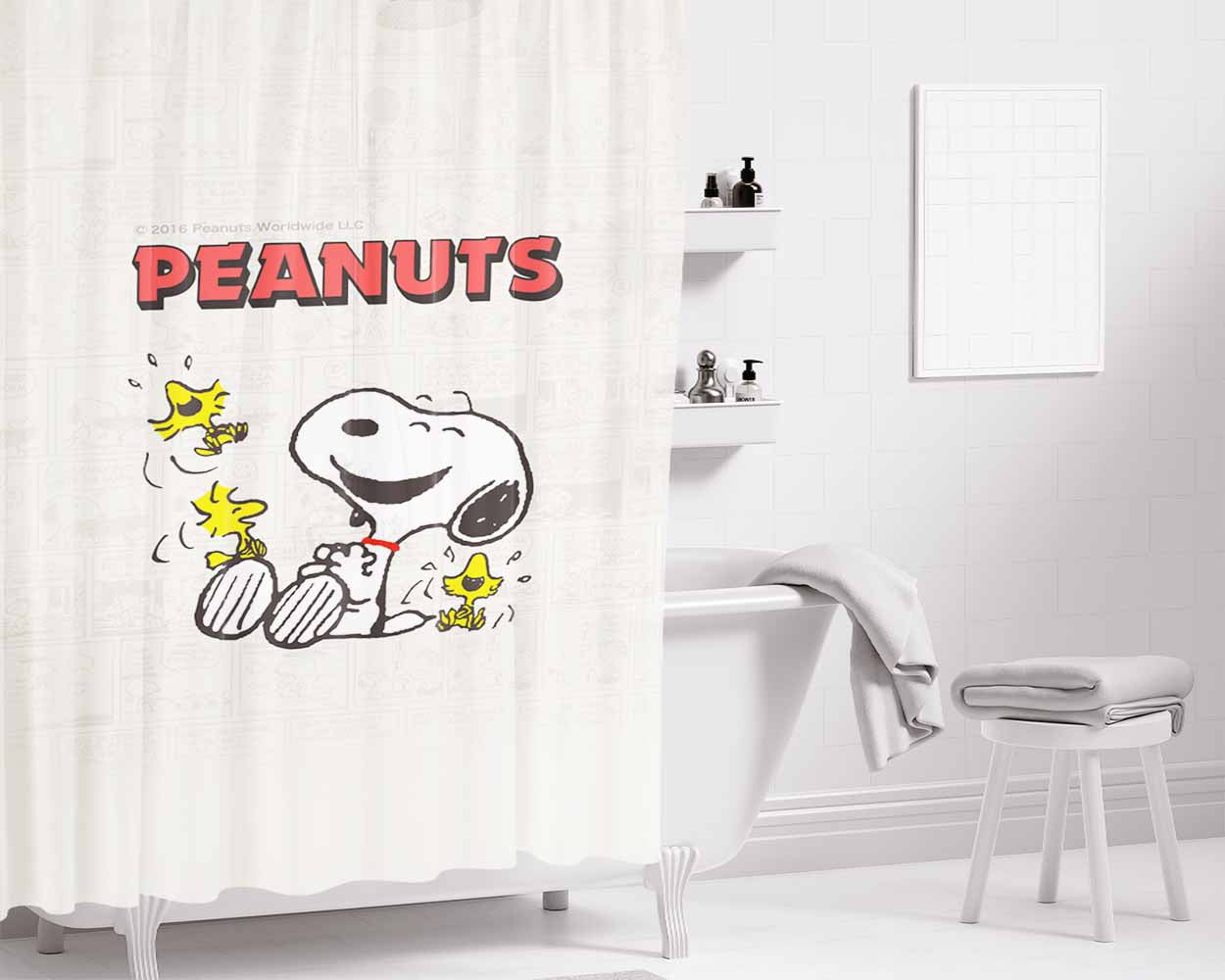 Snoopy Coach Bathroom Shower Curtain Fabric Waterproof | 66 X 72 Inch