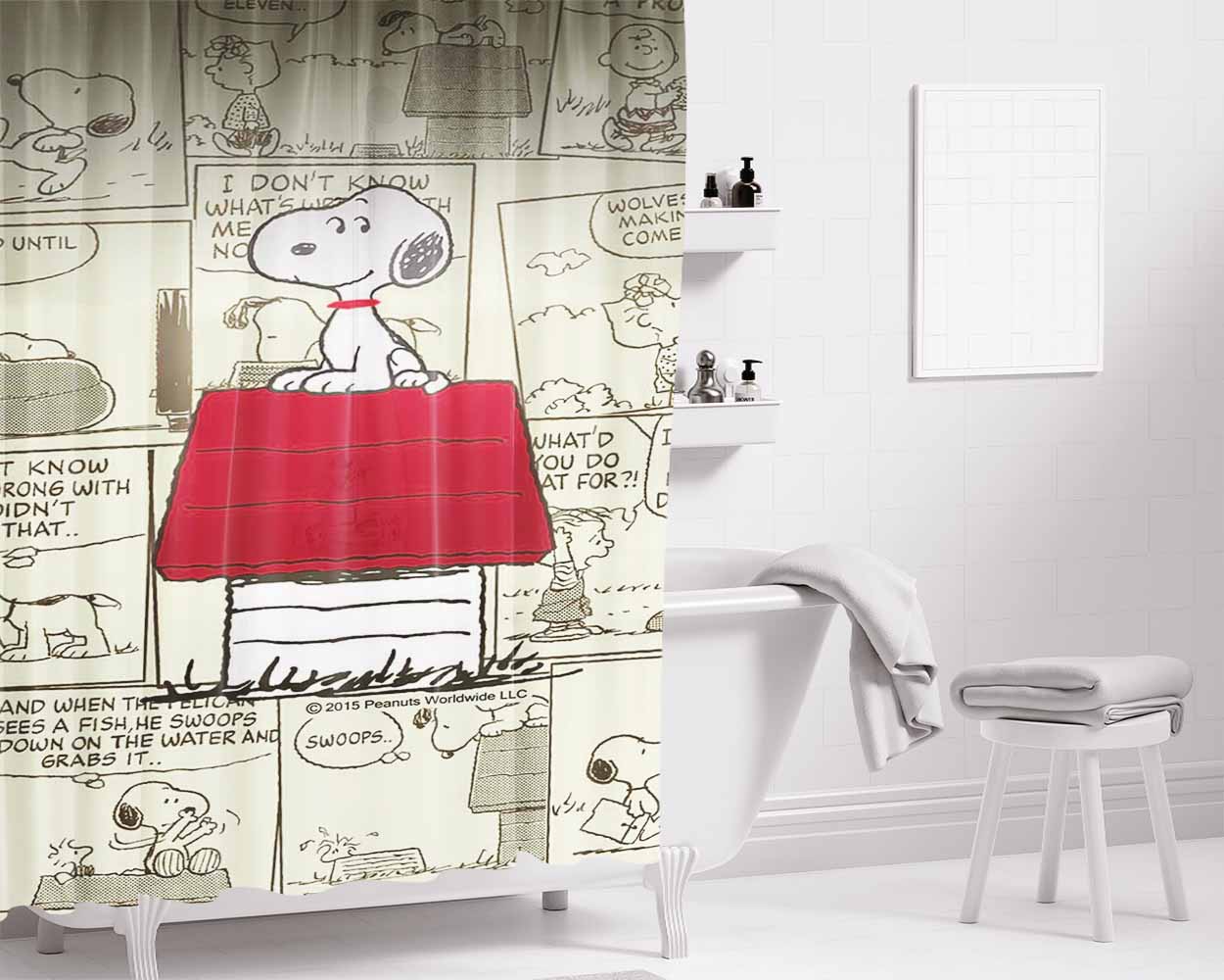 Snoopy Comic 2 Bathroom Shower Curtain Fabric Waterproof | 66 X 72 Inch