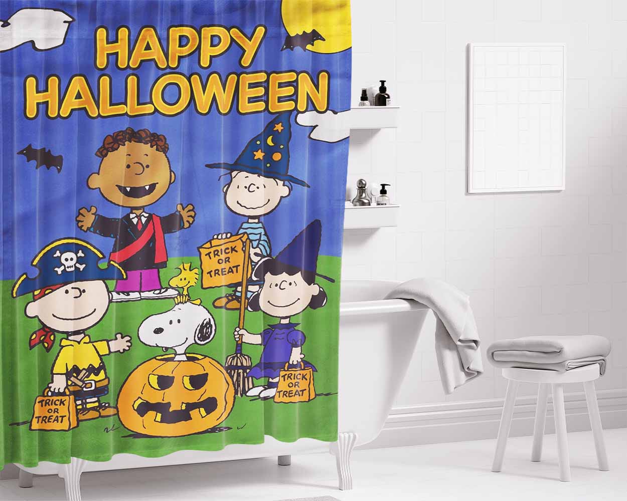 Snoopy Halloween 2 Bathroom Shower Curtain Fabric Waterproof | 66 X 72 Inch