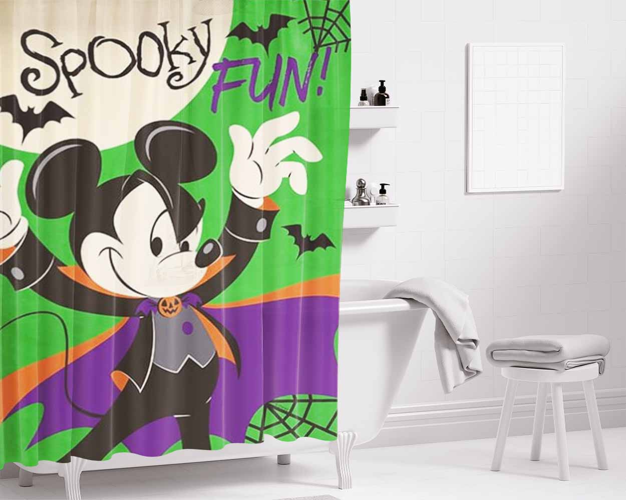 Spooky Fun Mickey Bathroom Shower Curtain Fabric Waterproof | 66 X 72 Inch