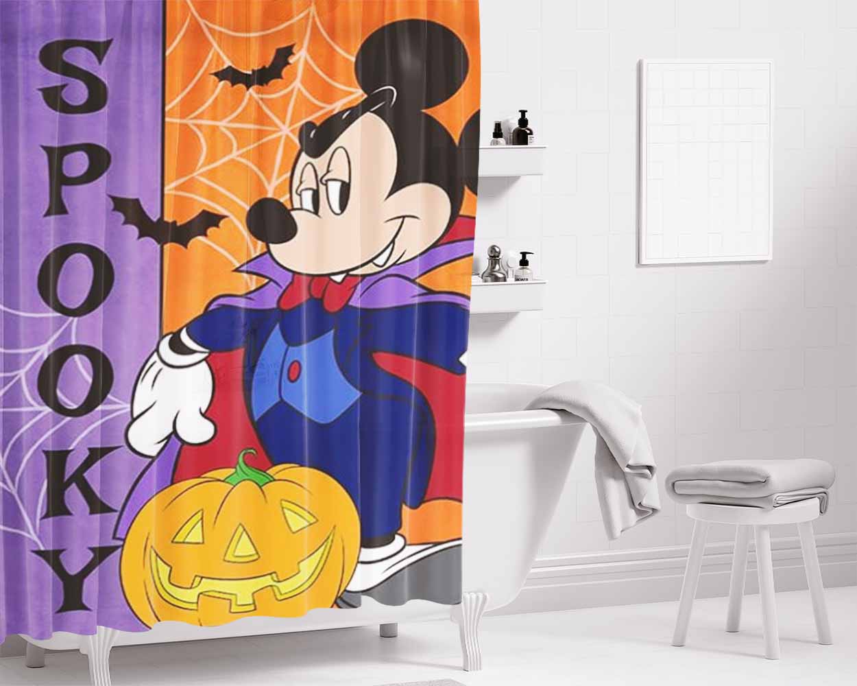 Spooky Mickey Mouse Bathroom Shower Curtain Fabric Waterproof | 66 X 72 Inch