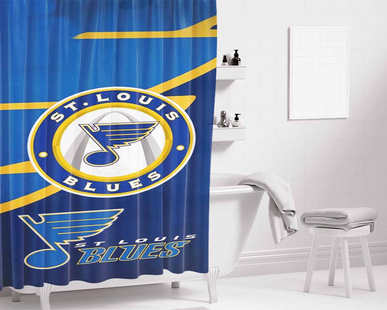 St Louis Blues Bathroom Shower Curtain Fabric Waterproof | 66 X 72 Inch