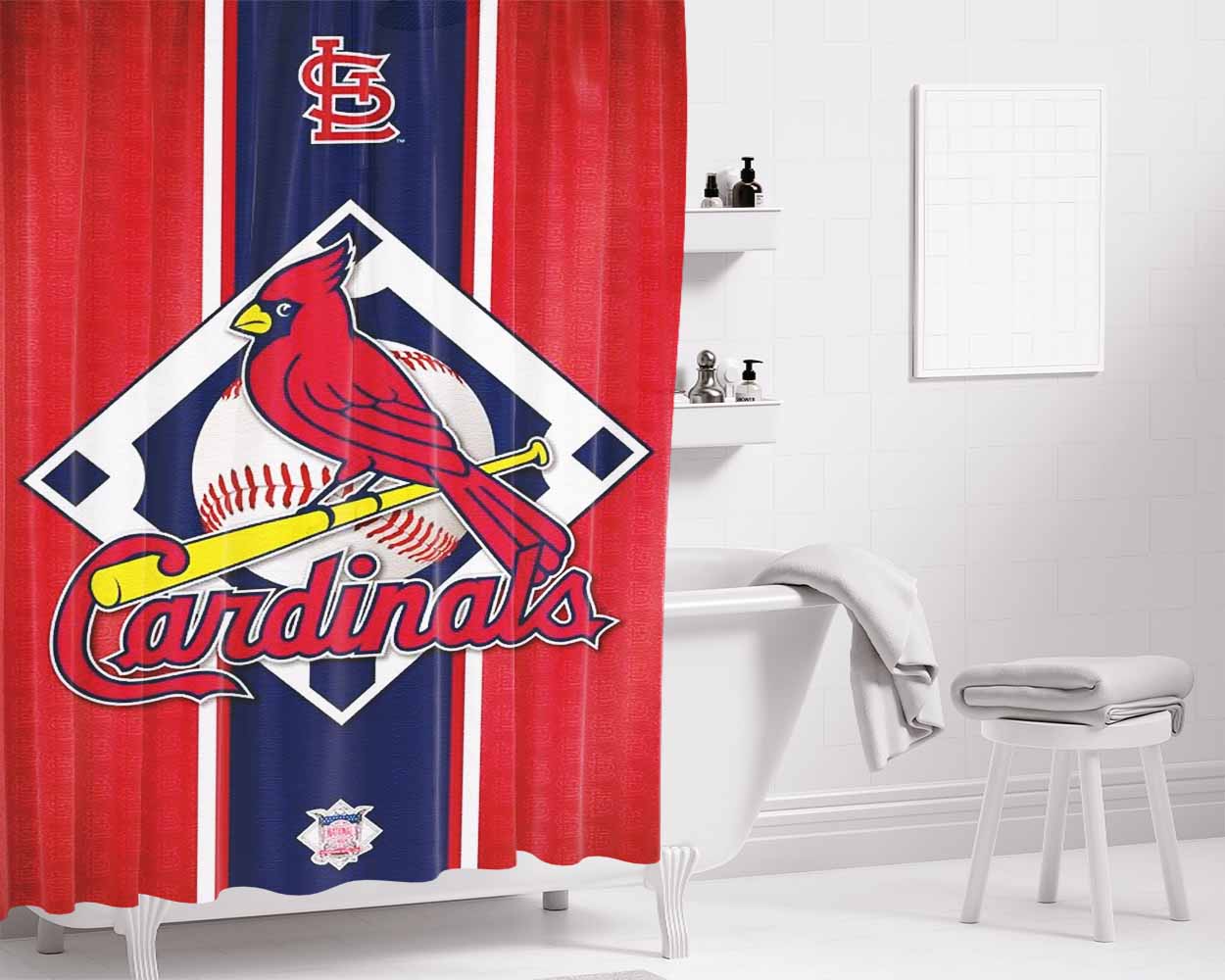 St Louis Cardinals Logo Jersey Bathroom Shower Curtain Fabric Waterproof | 66 X 72 Inch