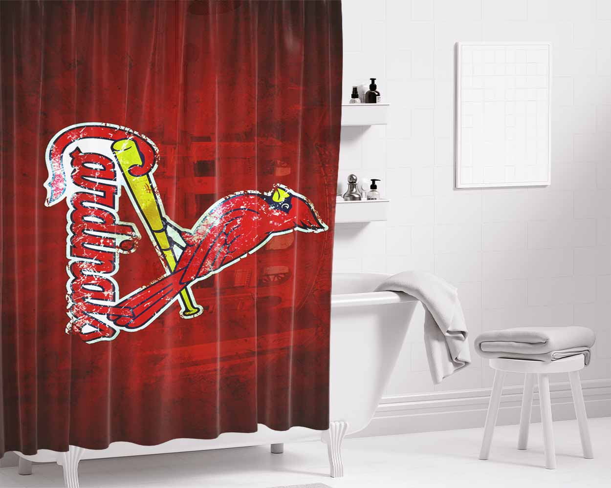 St Louis Cardinals Logo Red Bathroom Shower Curtain Fabric Waterproof | 66 X 72 Inch