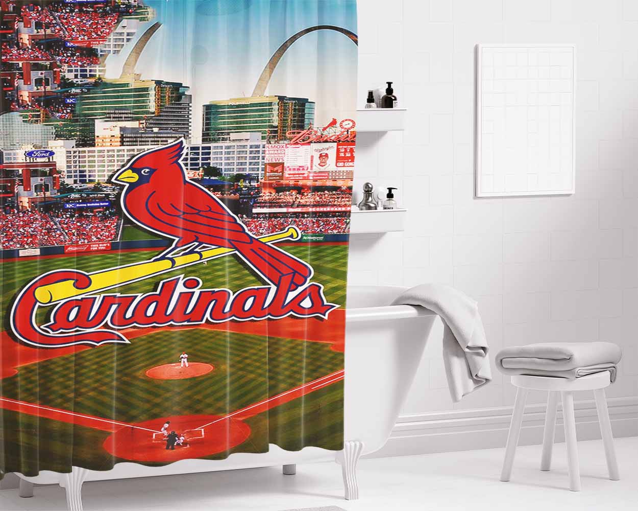 St Louis Cardinals Stadium Bathroom Shower Curtain Fabric Waterproof | 66 X 72 Inch