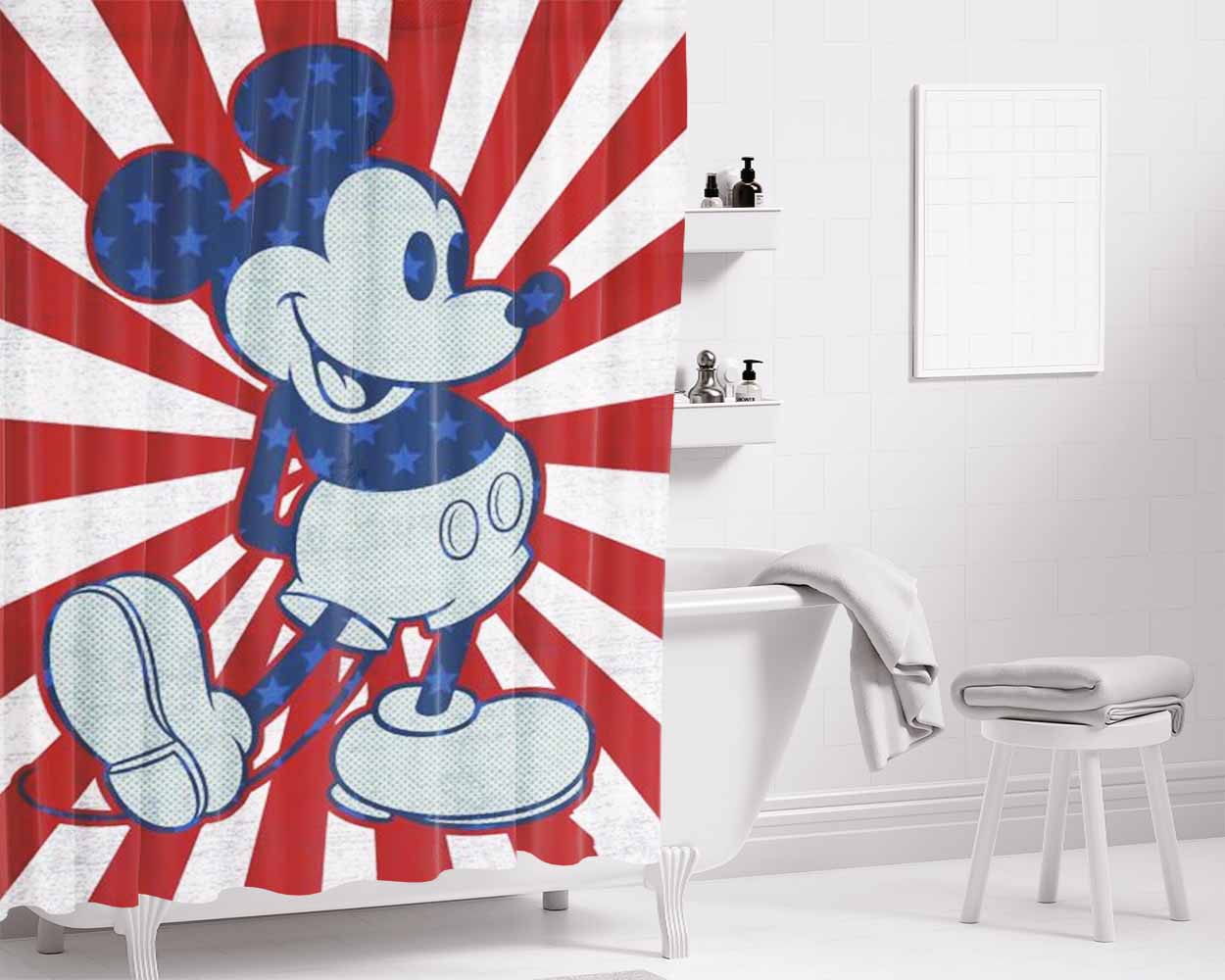Starburst Mickey Bathroom Shower Curtain Fabric Waterproof | 66 X 72 Inch