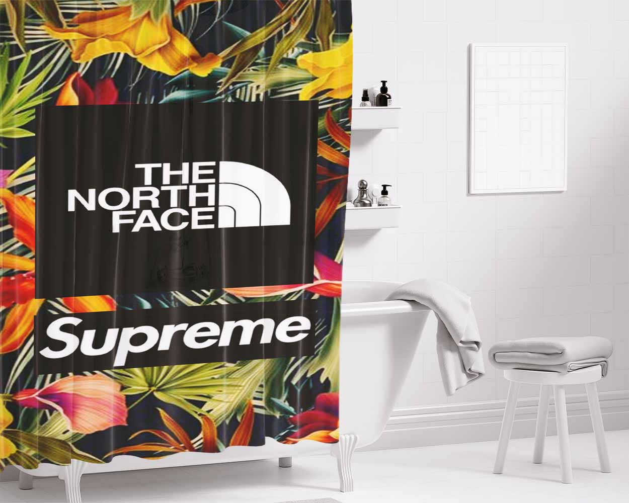 Supreme And The North Face Bathroom Shower Curtain Fabric Waterproof | 66 X 72 Inch