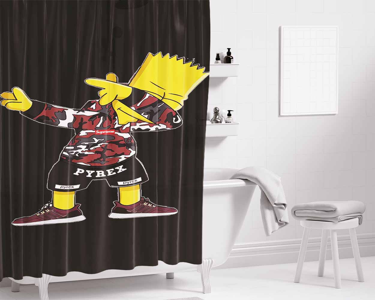 Supreme Bape Blue Bathroom Shower Curtain Fabric Waterproof | 66 X 72 Inch