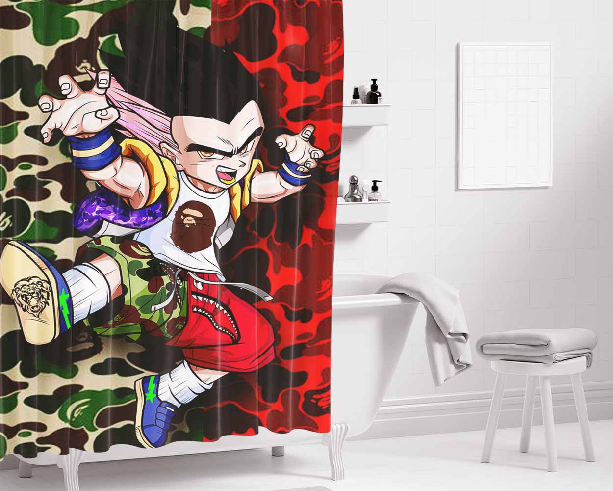 Supreme Bape Goku Bathroom Shower Curtain Fabric Waterproof | 66 X 72 Inch