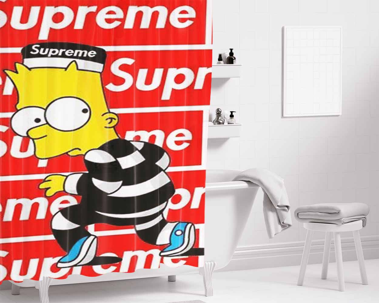 Supreme Bart Bathroom Shower Curtain Fabric Waterproof | 66 X 72 Inch