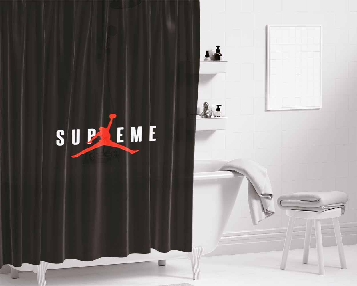Supreme Basketball Bathroom Shower Curtain Fabric Waterproof | 66 X 72 Inch