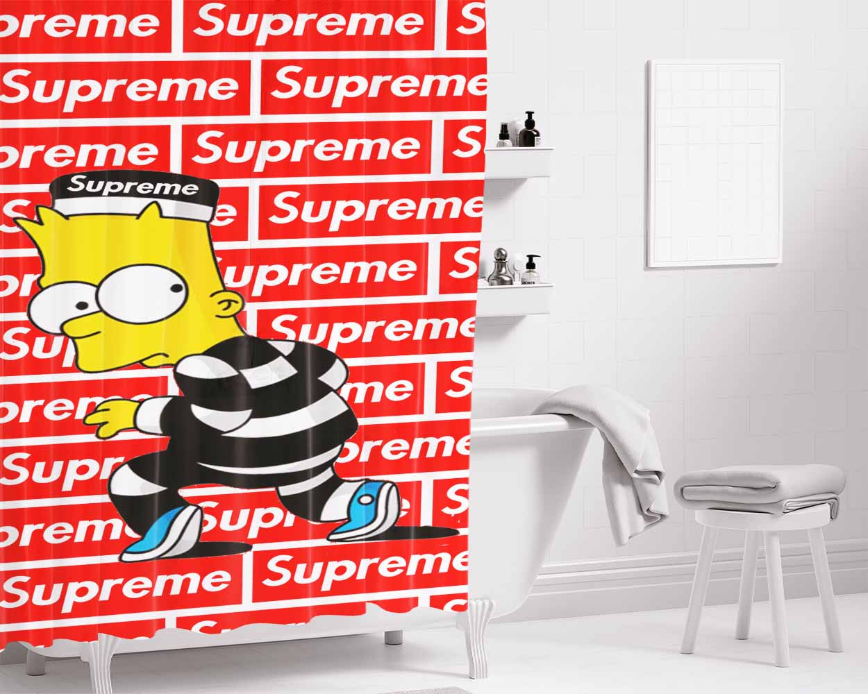 Supreme Bat Bathroom Shower Curtain Fabric Waterproof | 66 X 72 Inch